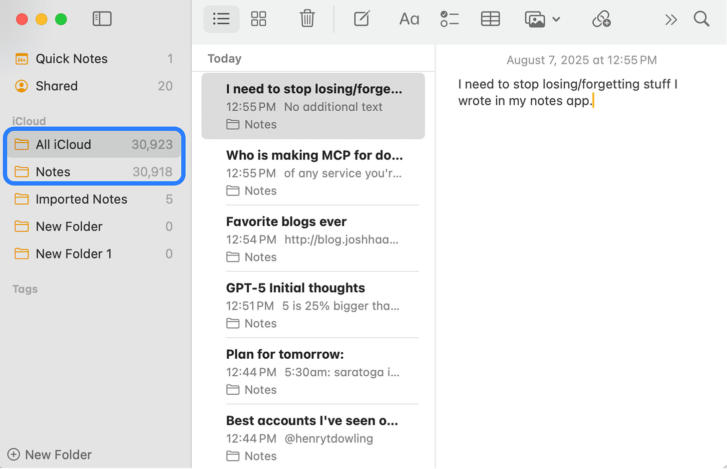 Actual state of my co-founder's notes app